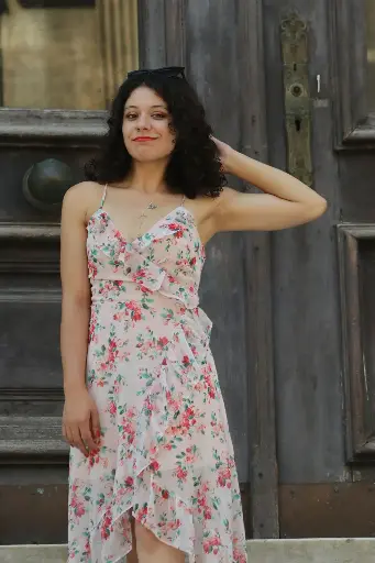 花卉中長款裹身連衣裙